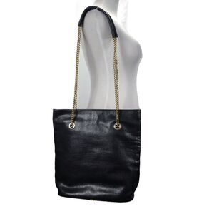 Vintage I Santi Chain Strap Large Tote Bag Black Pebbled Leather Italy